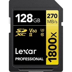 Lexar 128GB Professional 1800x 270MB/s UHS-II V60 SDXC Card Gold