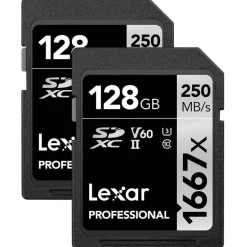 Lexar 128GB Professional 1667x UHS-II V60 SDXC Card Twin Pack